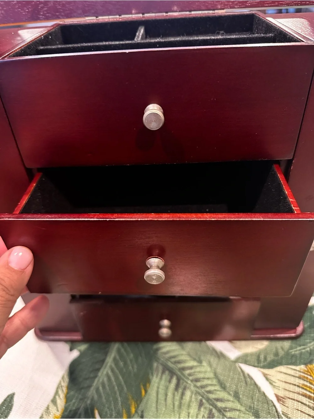 Classic Wood Jewelry Box Organizer in Dark Cherry